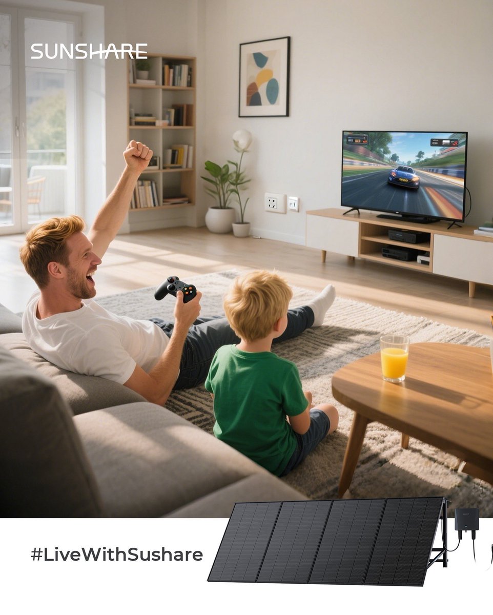 SunshareTech's tweet image. Good Times, Powered by Sunshine! 🎮☀️

Turn sunlight into clean energy with Sunshare Ray — perfect for gaming, relaxing, and saving on your bills.

Go green. Live better. With Sunshare.

#SunshareRay #BalconySolar #SolarLifestyle #GreenEnergy #LiveWithSunshare
