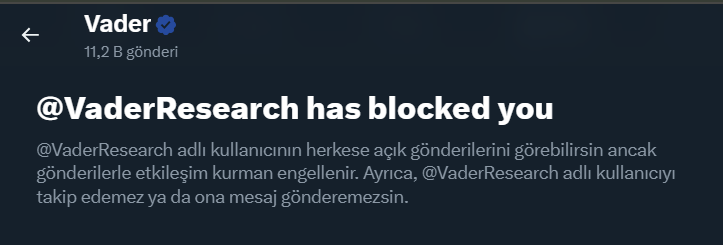 From the captain's logbook. 🧑‍🚀

Comrade $VADER seems to have blocked one of its most important supporters. What do you think is the reason? Does VADER not like me, or has he been captured by dark forces? 💔🤡 <a href="/VaderResearch/">Vader</a> <a href="/virtuals_io/">Virtuals Protocol</a>