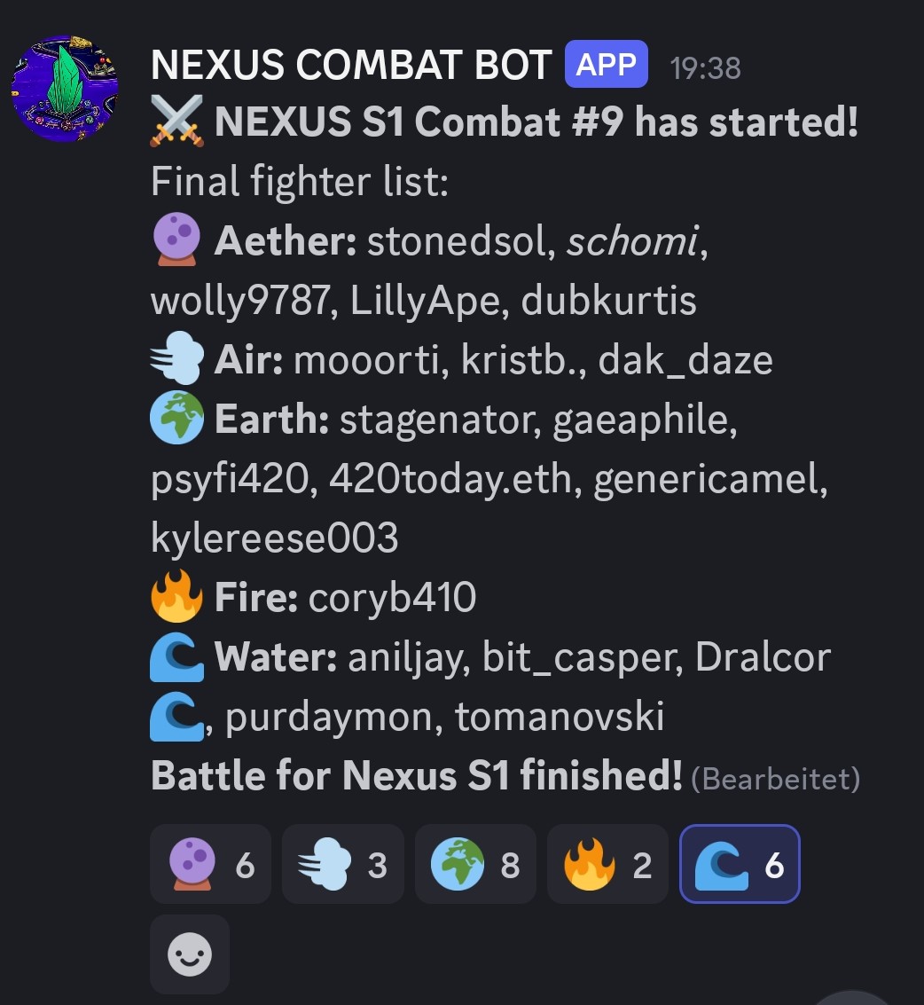 APAS_X_TRIBE's tweet image. GM ☕️🌞 

Yesterday we had some cool test session with the new @XElementia combat bot from @AKAmorti in the @BoredApeSolClub discord 🥳

The upcoming Nexus Games will be so much fun 🥳
Can´t wait to conquer the Nexus 🌊

Thanks Morti for this amazing bot 💙💜
