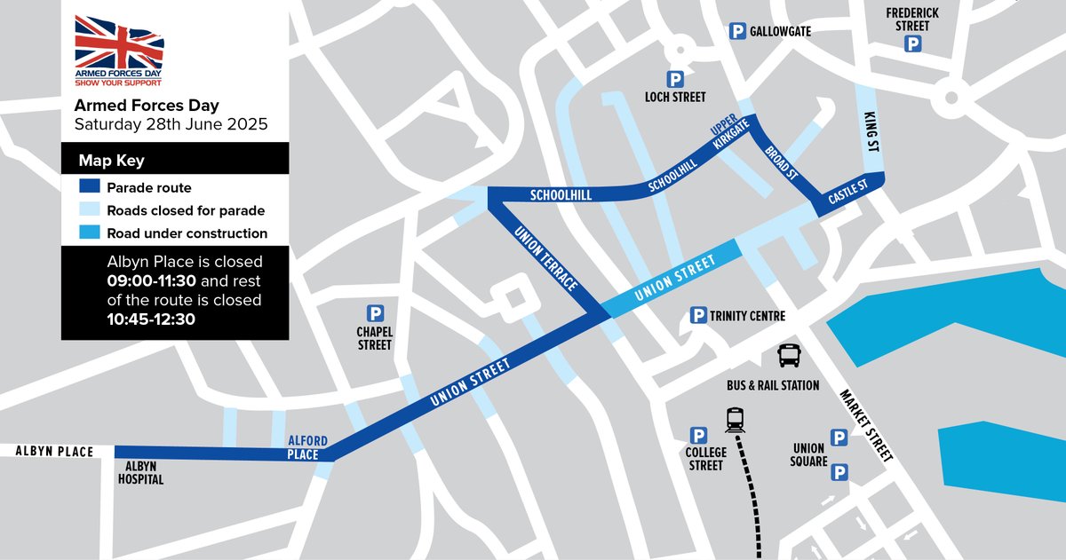 Aberdeen City Council (@aberdeencc) on Twitter photo Temporary road closures will be in place for Aberdeen’s <a href="/ArmedForcesDay/">Armed Forces Day 🇬🇧</a> parade on Saturday 28 June.
👉 For full details of the parade timings and road restrictions please go to:
orlo.uk/QySj3 Temporary road closures will be in place for Aberdeen’s <a href="/ArmedForcesDay/">Armed Forces Day 🇬🇧</a> parade on Saturday 28 June.
👉 For full details of the parade timings and road restrictions please go to:
orlo.uk/QySj3
