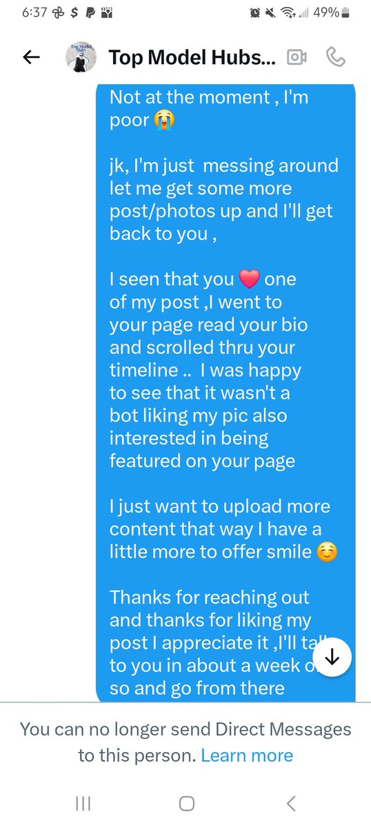 StellaBarz's tweet photo. I created this x account about a week ago, of course with intentions to network and promote ,immediately this individual start liking my post I thought it was a Bot checked out the profile it's a promoter that has 157k followers.  #CC #unprofessional #sad https://t.co/8CMuD1qLbG