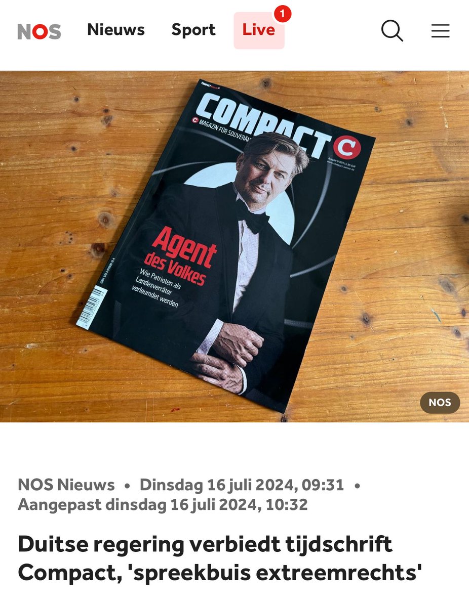 Boomboom👊🏻

Vandaag ook een bericht <a href="/NOS/">NOS</a> , of bij geen bashen liever zwijgen 🤔

Het Duitse tijdschrift Compact mag toch blijven verschijnen. Vorig jaar verbood toenmalig minister van Binnenlandse Zaken Nancy Faeser (SPD) het omstreden magazine, maar de rechter heeft dat verbod