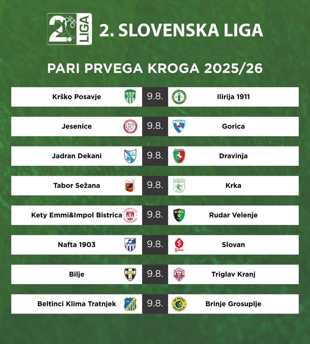 Pari uvodnega kroga #2SNL 2025/26.