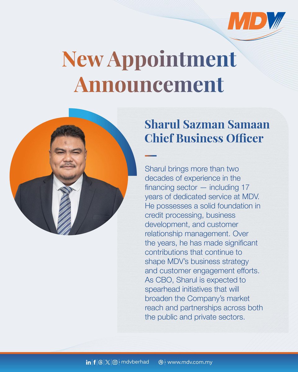 We are pleased to announce the appointment of YBrs. Encik Sharul Sazman Samaan as the Chief Business Officer of Malaysia Debt Ventures Berhad.

Read the full news at bit.ly/4kaqQ4H