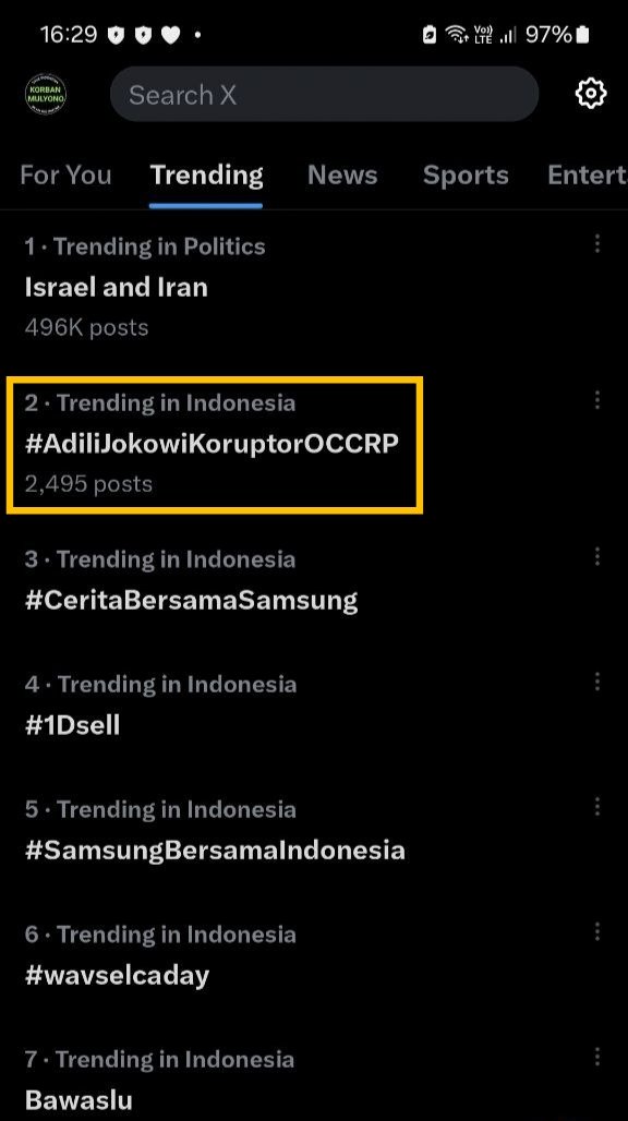 Trending Topic 
#AdiliJokowiKoruptorOCCRP
#AdiliJokowiKoruptorOCCRP
Renungan Utk Pak Jokowi :
"Semoga hidupmu tidak sehebat kebohongan yang kamu buat."¹¹
