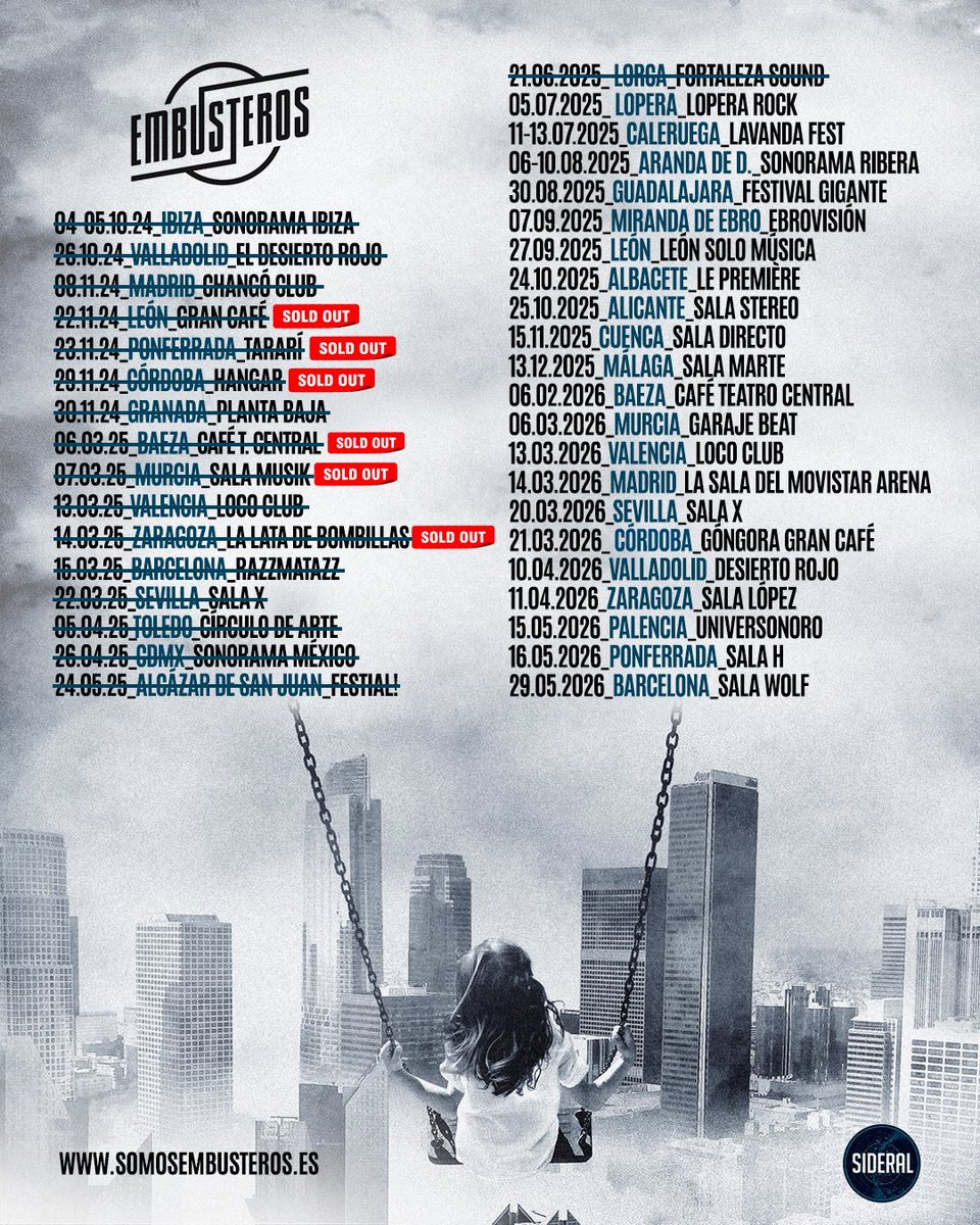 🚀 VÉRTIGO TOUR 🚀

¡Sumamos fecha en el Góngora Gran Café de Córdoba el próximo 21 de marzo! 

¡Pero es que el #VértigoTour no para! Qué ilusión nos hace veros en los escenarios.🥹❤️ ¿Os venís?

Todas las fechas en 👉 somosembusteros.es