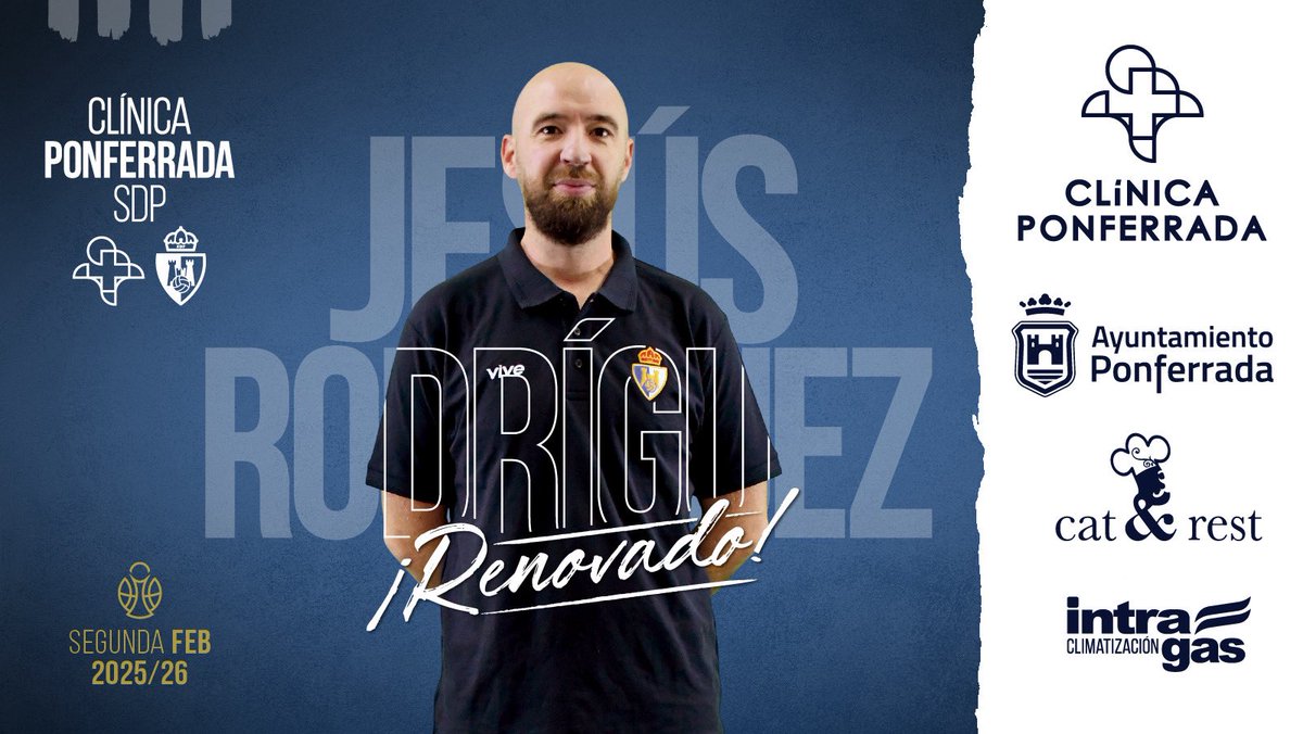 baloncestoSDP's tweet photo. 🚨 OFICIAL | Jesús Rodríguez renueva con el Clínica Ponferrada SDP para la temporada 2025/2026

🧠 El psicólogo berciano cumplirá su séptima temporada en el club (https://t.co/6ccwqpjqtd).

🔗👉 https://t.co/WRP3z4NHXd

🎫 https://t.co/gMKdkh0hl8

#AportaTuGranito #SomosSDP https://t.co/lRnv7DefUE