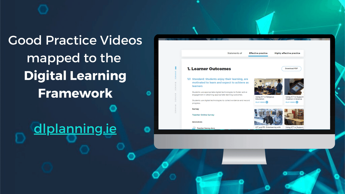 Looking for examples of digital learning to support your DL Plan? 
Our good practice videos are mapped to the Standards and Statements of the Digital Learning Framework on dlplanning.ie.