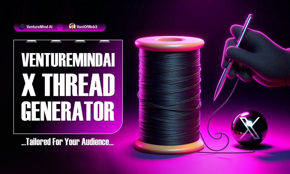 vaniofweb3's tweet photo. Ever struggle to write threads that actually get noticed? Or worse, threads that never reach the right community?

Whether you're a Web3 builder, founder, or developer growing your audience, @venturemindai has a tool that makes writing  threads almost effortless.

Meet the Twitter Thread Generator , an AI  tool that crafts threads tailored to the exact audience you're trying to reach.

No writer’s block. No structure stress. Just clean, relevant content for creators in the space 🧵👇