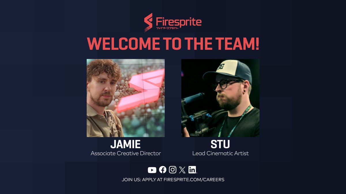 FirespriteGames's tweet image. A warm Firesprite welcome to Jamie and Stu who join us as Associate Creative Director and Lead Cinematic Artist. We're so excited to have these talented sprites join our team!