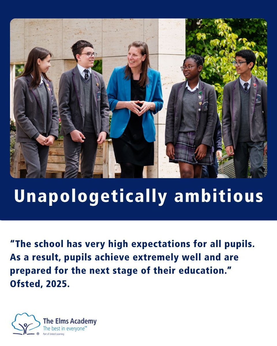 #Ofsted inspectors say students at The Elms Academy receive “exceptional education”, show “exceptional” behaviour, and “enjoy” coming to school!
They also praised our “ambitious curriculum” and “significant improvements” since 2020. Read more here theelmsacademy.org.uk/about-us/ofsted