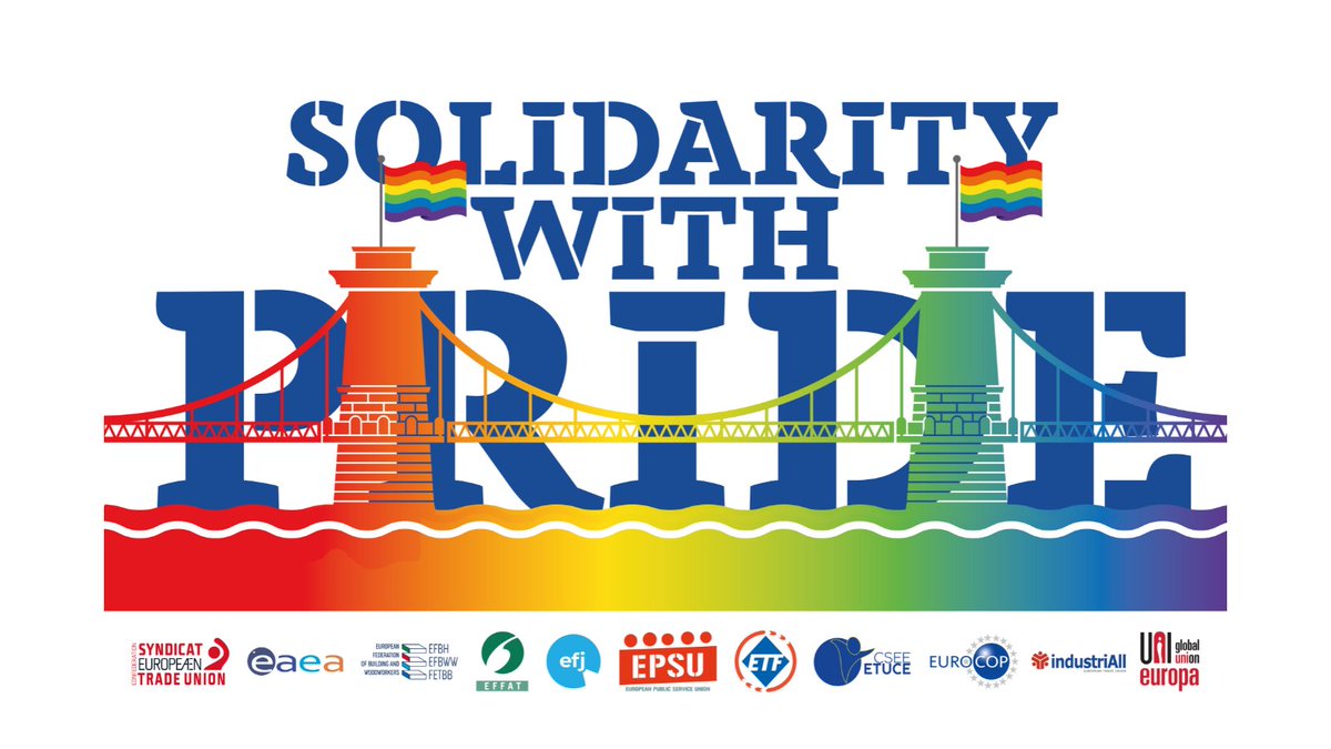 This Saturday is Budapest Pride. 

UNI Europa sends its solidarity to those who stand for equality, dignity and human rights in Hungary and beyond. 

Solidarity with Pride means no discrimination at work. 

Attacks on LGBTI+ rights are attacks on union rights. #BudapestPride