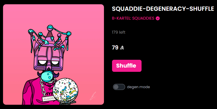 Bitter Sweet &amp; FINAL WEEK!
To get your <a href="/BKARTEL_XYZ/">BKARTEL.ALGO</a> 
SQUAD ON for 79 $ALGO 🫡

Only 179 SQUADDIES LEFT &amp; LIVE!!!
Via our <a href="/ALGOxNFT/">ALGOxNFT</a> Shuffle below:

👉algoxnft.com/shuffle/2040 🐖