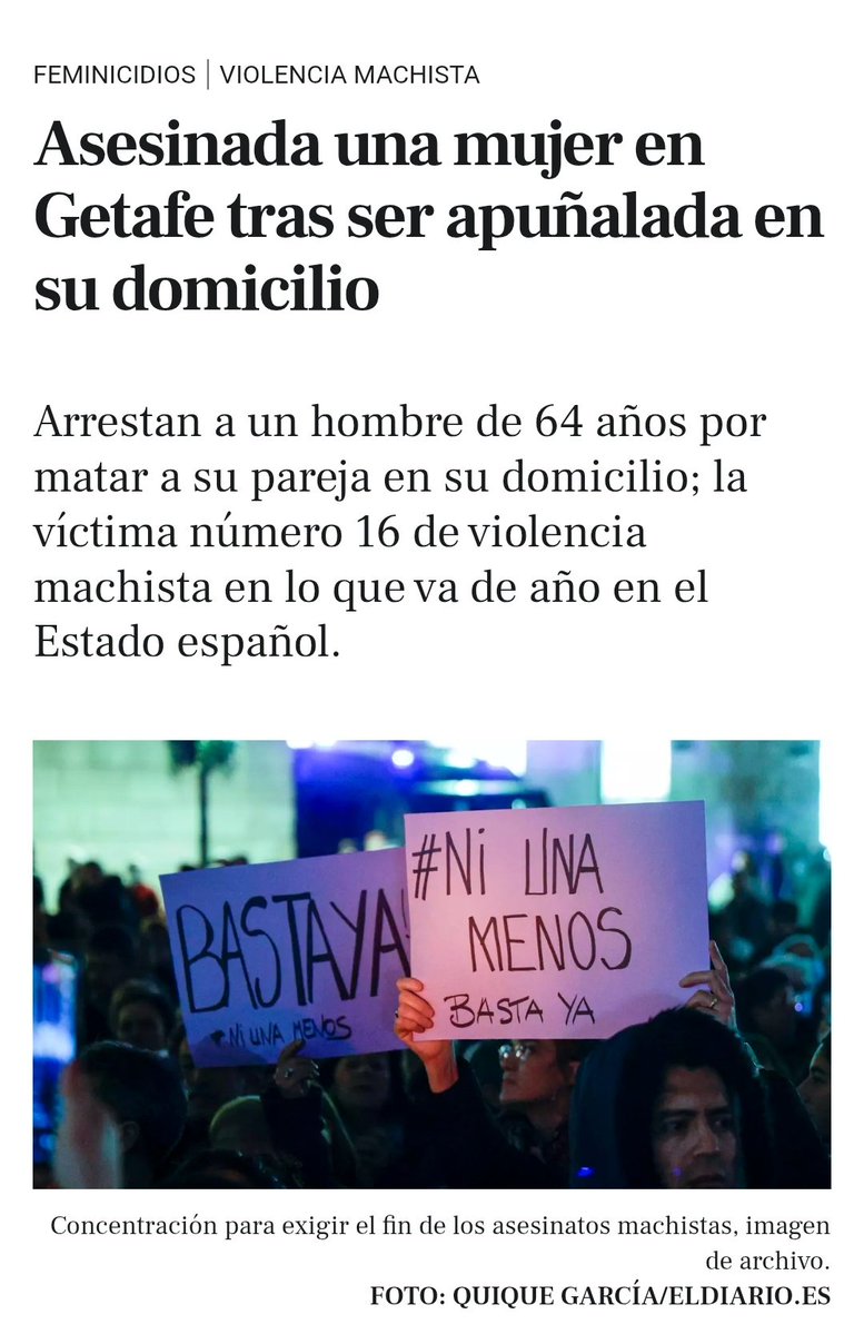 Hoy en Getafe nos despertábamos con otro de los 16 asesinatos machistas que se han contabilizado en este 2025. La violencia contra las mujeres trabajadoras se incrementa de manera constante. Ante esto, nosotras decimos: no habrá una sola agresión que quede sin respuesta.