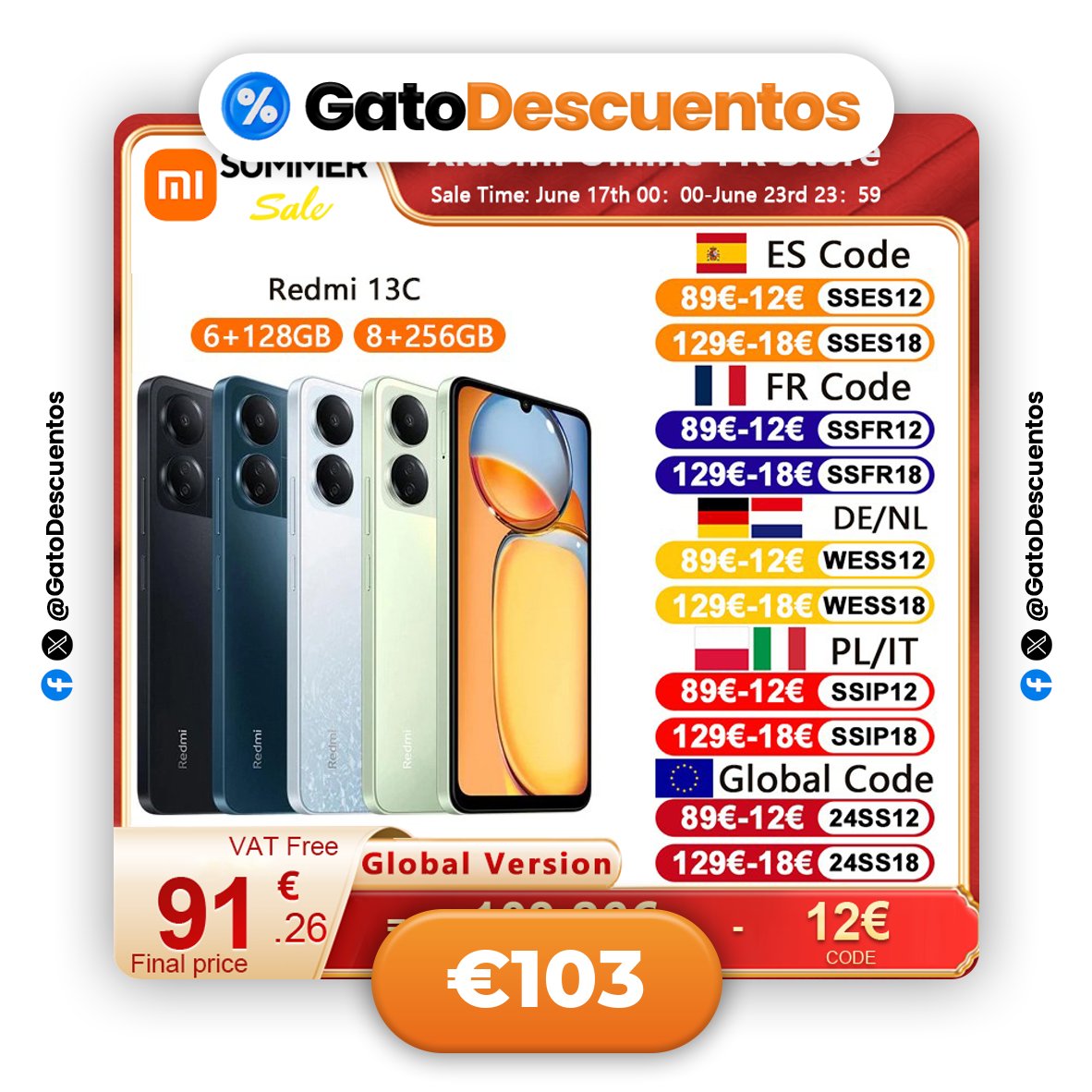 GatoDescuentos's tweet image. ¡NUEVO! 📱 XIAOMI REDMI 13C: DESAFÍA LOS LÍMITES 💥

📱 Xiaomi Redmi 13C 128GB G85 6.74" 50MP Cam
💶 €103

🛒 s.click.aliexpress.com/e/_oClFHwI

#Redmi13C #Smartphone #Xiaomi