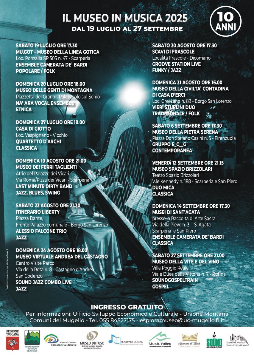esploramuseo's tweet photo. Eccoci arrivati al 10° anno dell'iniziativa "Il Museo in Musica".
Un'estate nei musei del Sistema Museale Mugello - Montagna Fiorentina con musica per tutti i gusti: classica, jazz, folk, blues, gospel, funky e contemporanea ... troverai  quello che ti piace.
Ingresso gratuito https://t.co/VnNsfT1IjB