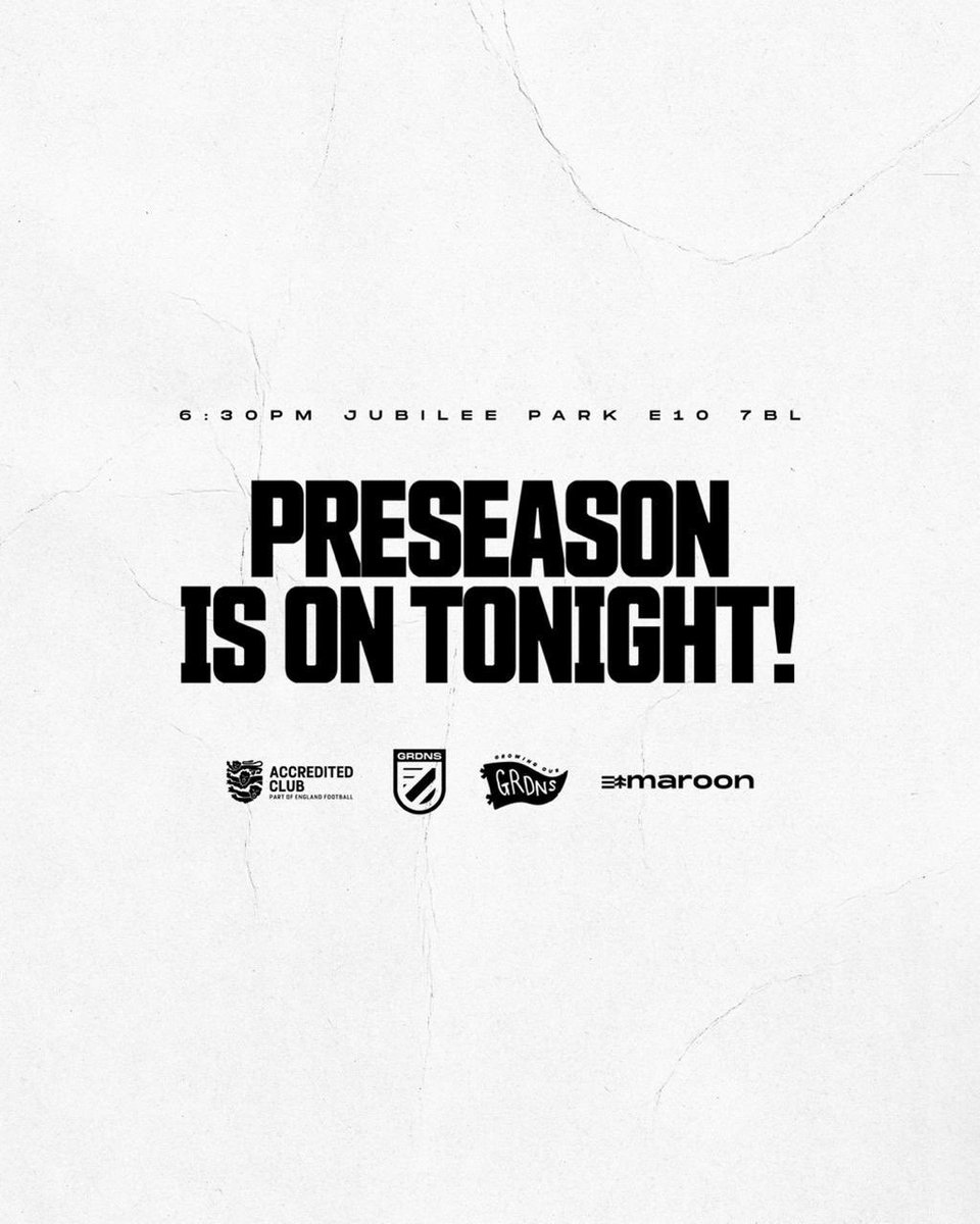 🚨🚨 TONIGHT! 🚨🚨
Preseason starts!! 

6:30PM Jubilee Park (E10 7BL)