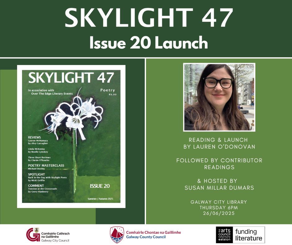 Lauren O'Donovan (@laurenodonovanw) on Twitter photo Honoured and beyond to be launching Skylight 47 issue #20 in Galway on Thursday at 6pm! I have huge admiration for <a href="/Skylight47Poems/">Skylight 47</a>: one of Ireland’s only broadsheet formats, every issue so beautifully and carefully printed, alongside exquisite art 🖼️ Hope you can join me! Honoured and beyond to be launching Skylight 47 issue #20 in Galway on Thursday at 6pm! I have huge admiration for <a href="/Skylight47Poems/">Skylight 47</a>: one of Ireland’s only broadsheet formats, every issue so beautifully and carefully printed, alongside exquisite art 🖼️ Hope you can join me!