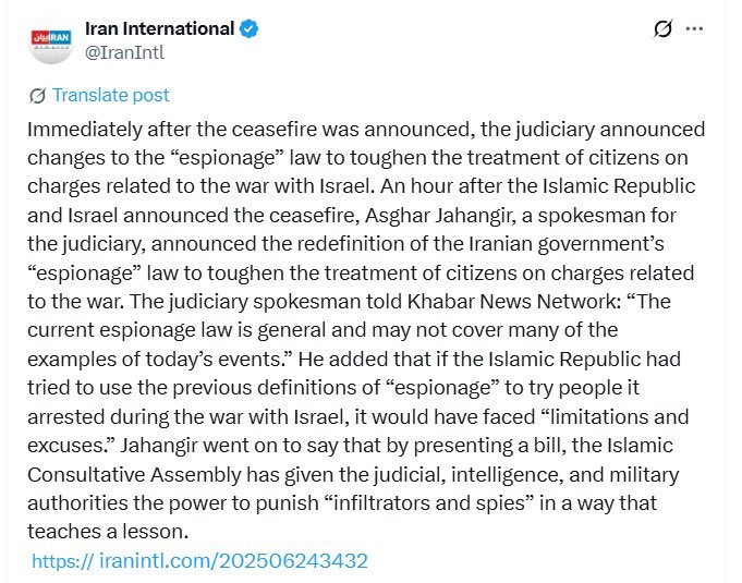 emilykschrader's tweet photo. A ceasefire in the current situation that leaves the regime intact is a death sentence for the Iranian people. A moral outrage and a complete betrayal of the Iranian people. Already the regime is turning on their own citizens. 

If this moves forward, it is an unforgivable betrayal