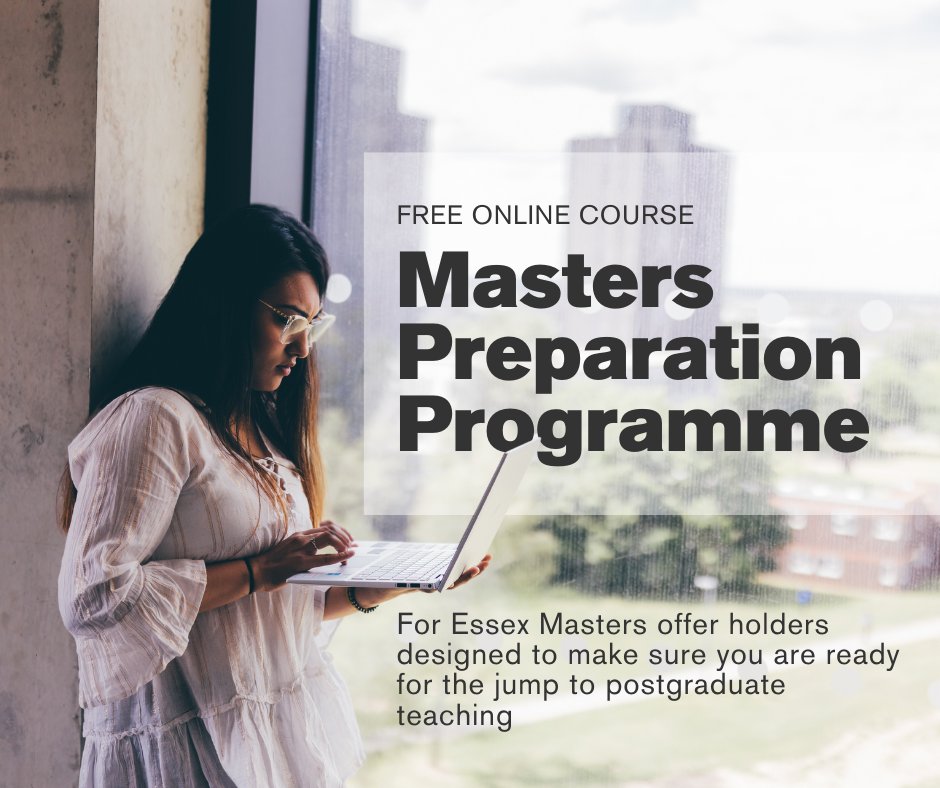 We are hosting a series of free online workshops to support students who are planning to enrol on a postgraduate taught course at Essex and have received an offer of study.

Find out more and enrol: brnw.ch/21wTDzV