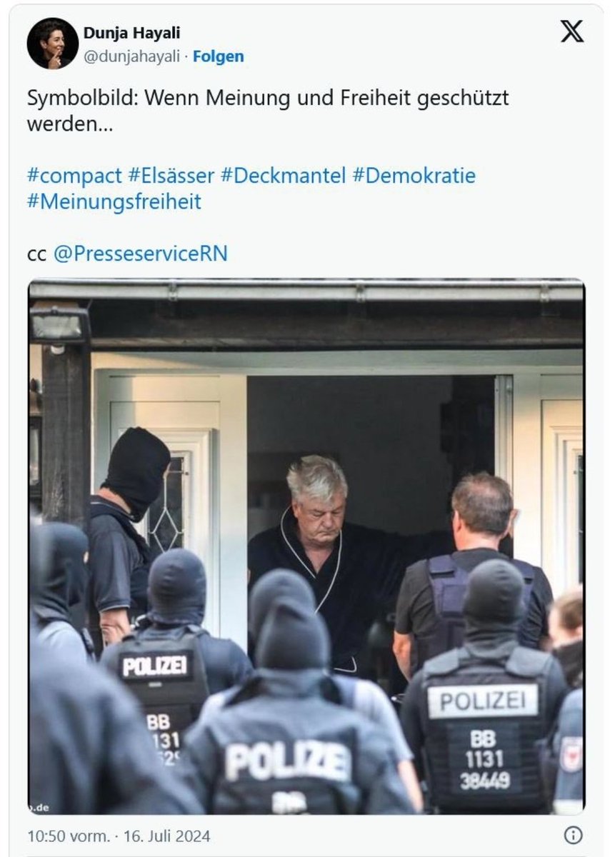 albiparvi's tweet image. Hier sieht man einen evidenten Verfassungsbruch, der von einer Journalistin des ÖRR bejubelt wird. Wenn der ÖRR seinen Auftrag ernst nimmt, darf Frau @dunjahayali
nicht mehr für ihn auftreten. @ZDF, gibt es dazu eine Stellungnahme?

#Compact
