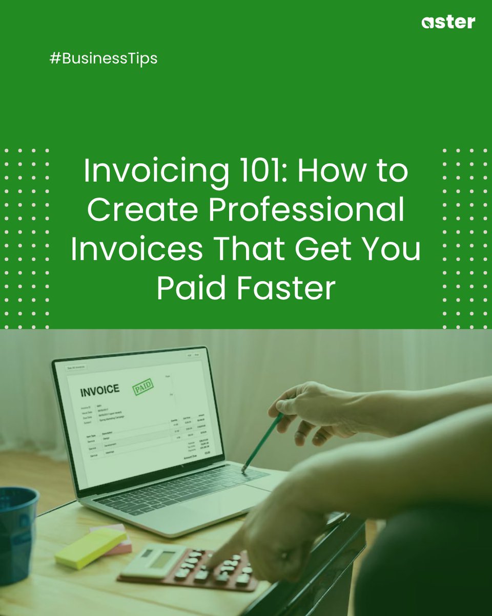 growwithaster's tweet image. Tired of chasing payments?

Get paid faster with invoices that actually work. 💸

 Swipe through 👉 for 5 pro tips to create professional invoices that boost your cash flow — no more guesswork, no more delays.

#InvoicingTips #FinancialAutomation