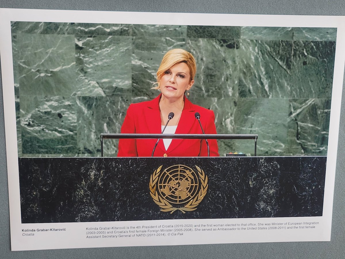 MarkoticGordan's tweet image. On #InternationalDayofWomeninDiplomacy  #UNOG opened exibition Not a Woman's Job? by presenting photographs of prominent female diplomats and politicians in the world. 🇭🇷 is presented with the photo of Kolinda Grabar Kitarović 1st President, 1st mfa and Ex Ambassador to 🇺🇸