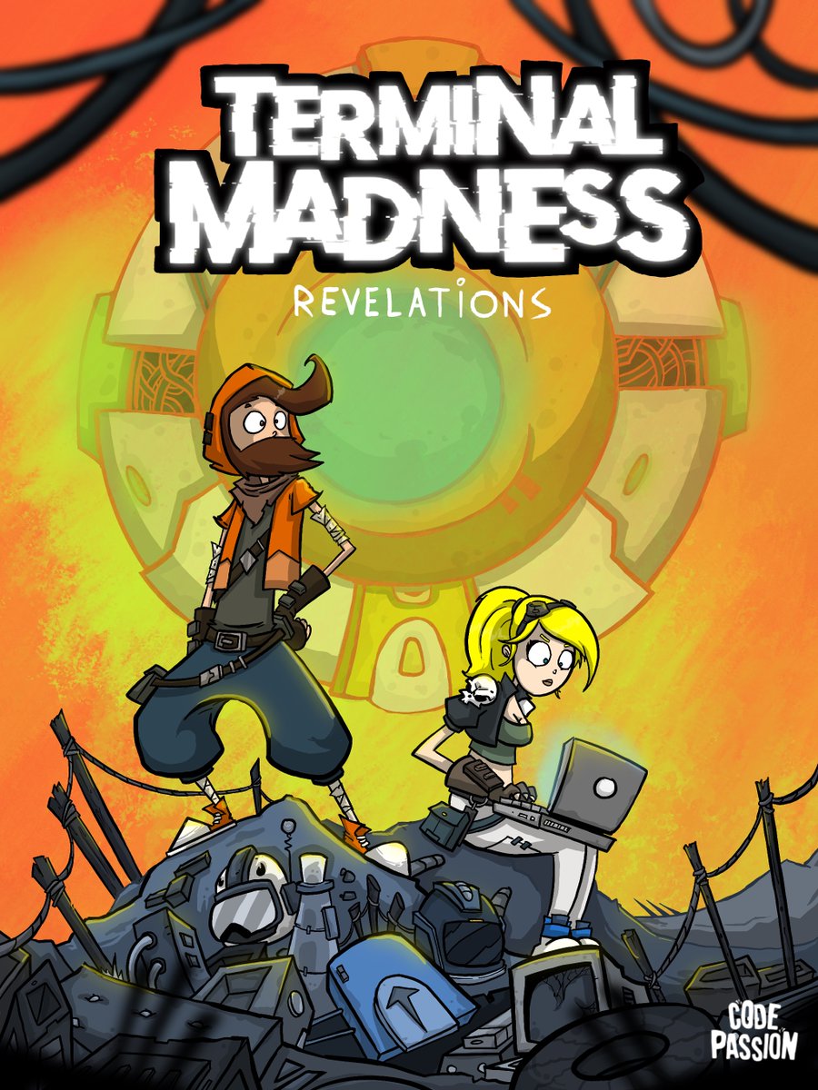 codepassionapp's tweet photo. Working on the cover! 
Which one do you prefer?

A - Crypto looking at phone
B - Facing the Blackchains Army
C - Crypto &amp; Dana with the menace behind

#adventuregame #indiegame #gamecover #monkeyisland #lucasarts #characterdesign https://t.co/03r3O0lTs2
