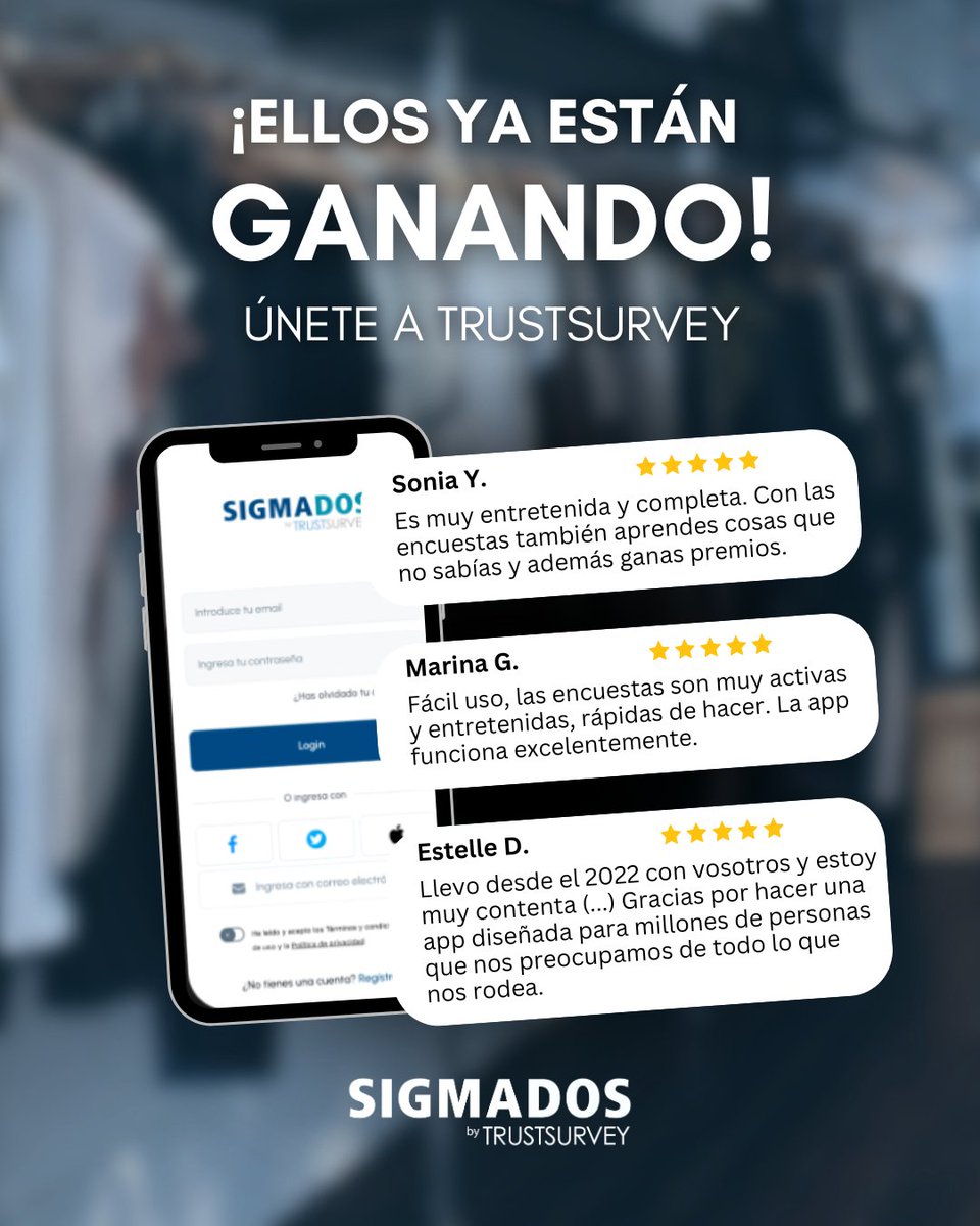 Tu opinión tiene valor. ¡Y en <a href="/TrustSurvey/">TrustSurvey</a>, también tiene recompensa!

Miles de usuarios como Sonia, Marina y Estelle ya lo saben:
✅ Participan en encuestas entretenidas sobre la actualidad.
✅ Ganan sigcoins y los canjean por cheques regalo de Amazon, Decathlon, Ikea y mucho