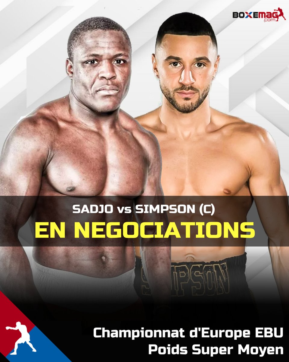 L'EBU a confirmé que des négociations avaient débuté pour que Kevin Sadjo 🇫🇷 (25-0) affronte Callum Simpson (18-0) 🇬🇧 pour la ceinture de champion EBU des -76.2kg détenue actuellement par l'Anglais.

#SadjoSimpson #SimpsonSadjo