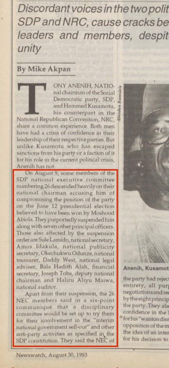 Newswatch Magazine (Aug 30, 1993) exposed why Sule Lamido and 7 others were suspended from SDP, they opposed MKO Abiola’s emergence but FAILED. Today, the same Lamido is twisting history, and many are falling for it.