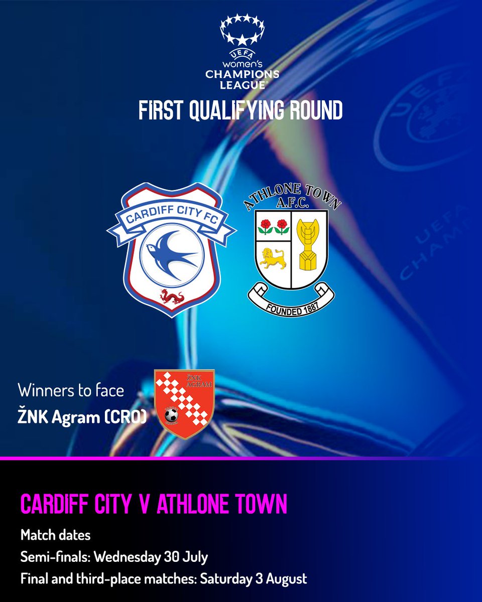 Athlone Town will face Cardiff City Women after today's First Qualifying Round Semi-Final Draw!

The winners will face ŽNK Agram (CRO) with venue details to be announced.