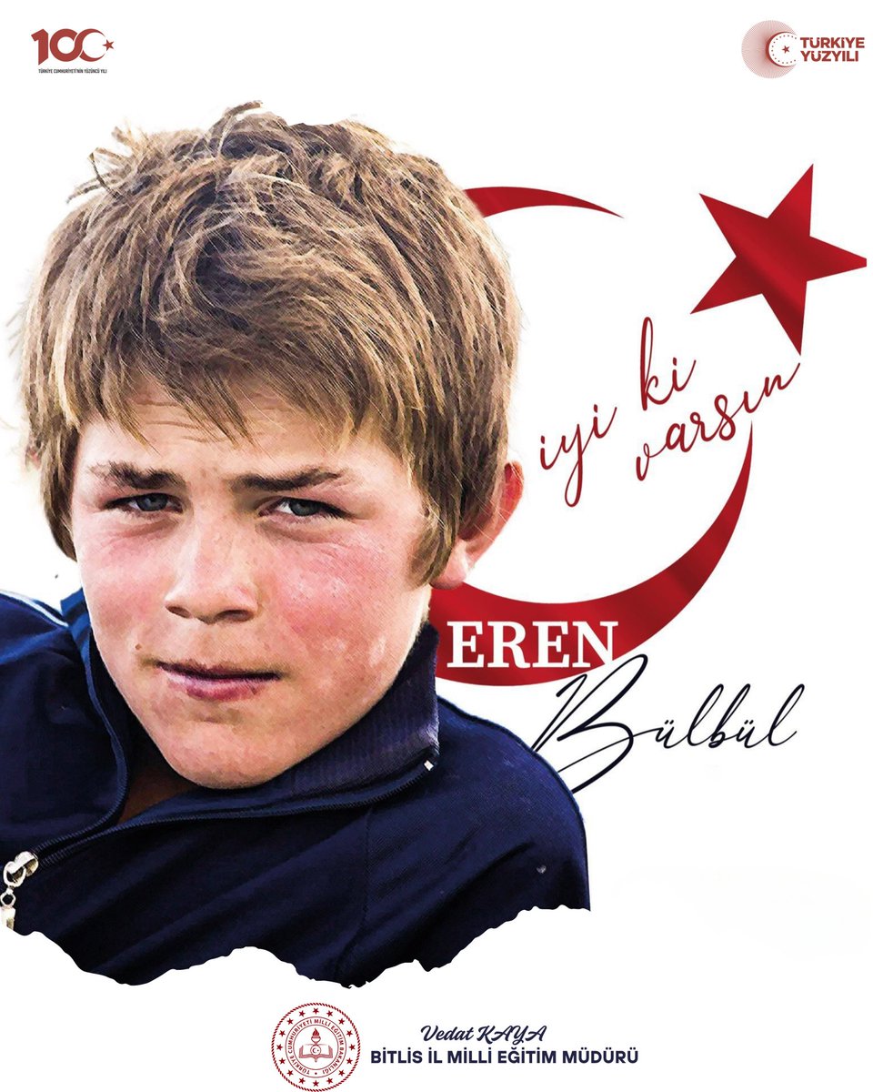 İyi ki varsın Eren!
Cesaretin, vatan sevgin ve tertemiz yüreğin hiç unutulmayacak.
Ruhun şad olsun kahraman çocuk. 🇹🇷
<a href="/tcmeb/">Millî Eğitim Bakanlığı</a>
<a href="/Yusuf__Tekin/">Yusuf Tekin</a>
<a href="/kayavedat7580/">Vedat Kaya</a>