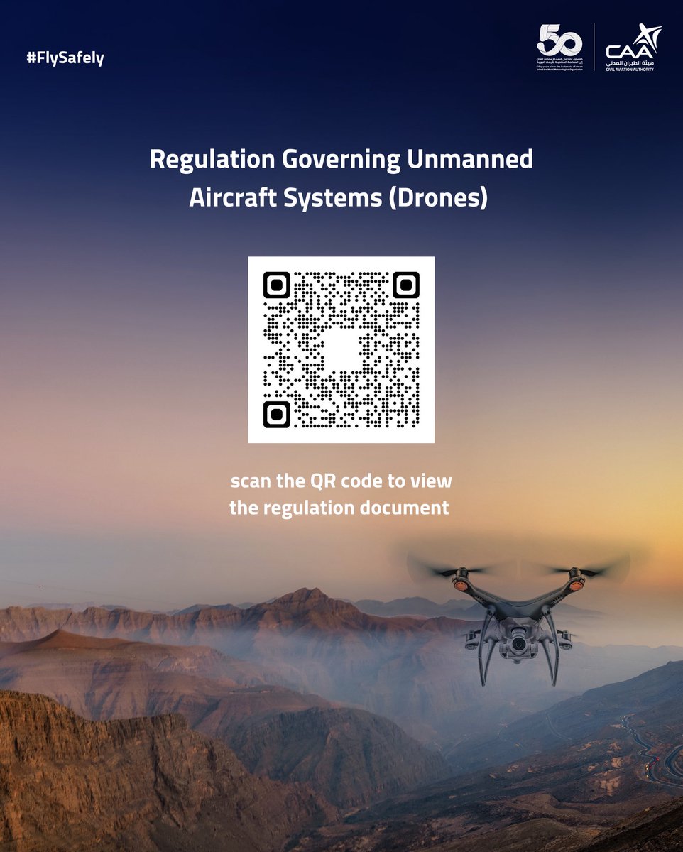 CAAOMN's tweet photo. 🔹 To view the Regulation Governing Unmanned Aircraft Systems (Drones), issued by the #CivilAviation Authority, through the link below ⏬
https://t.co/XRDh9gmgcg
#FlySafely https://t.co/clPFZmewc8