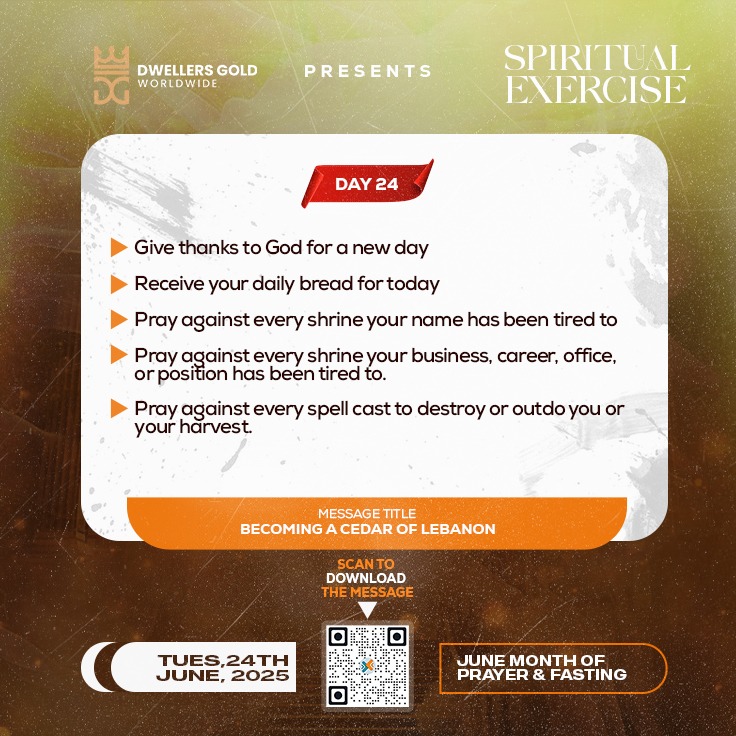 BenjaminPs77's tweet photo. 📢 SPIRITUAL EXERCISE – DAY 24 This month is our June Month of Prayer & Fasting for our Spiritual Exercise. 🎯 Message Title: BECOMING A CEDAR OF LEBANON https://t.co/z1cyozEXKP... #SpiritualExercise #JunePrayerAndFasting #TheHelpOfGod #WordAndPrayer https://t.co/9BQaKdZWkW