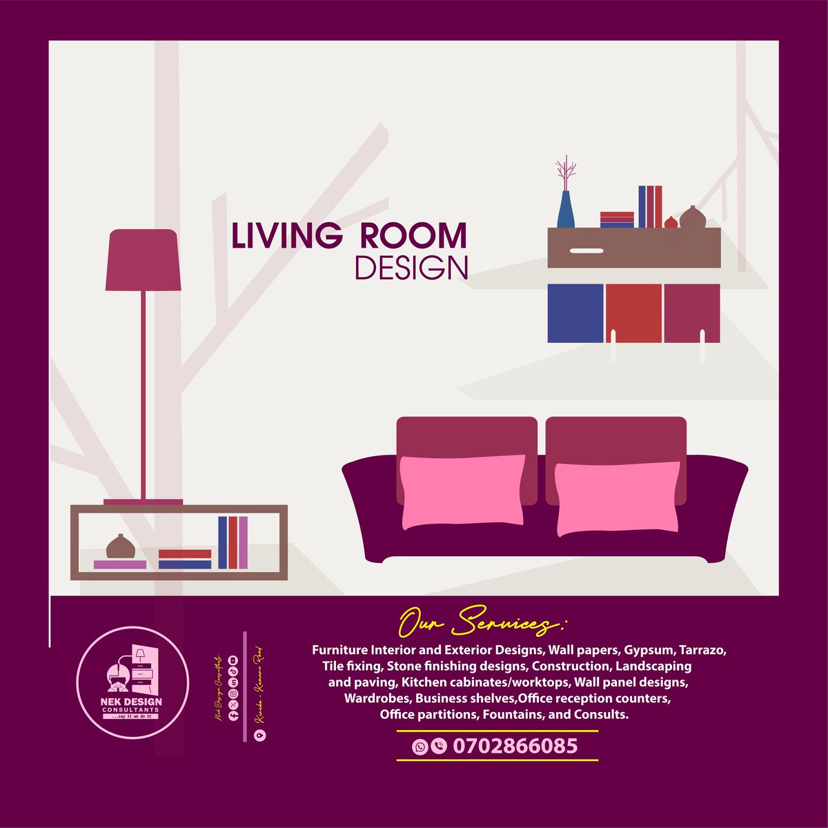 Hello good people 👋

At NEK Design Consultants, they specialize in elegant, affordable, and professional interior &amp; exterior designs. Whether it's your home, office, or shop, They'll bring your dream space to life with creativity, comfort &amp; class

Call/Whatsapp them 0702866085