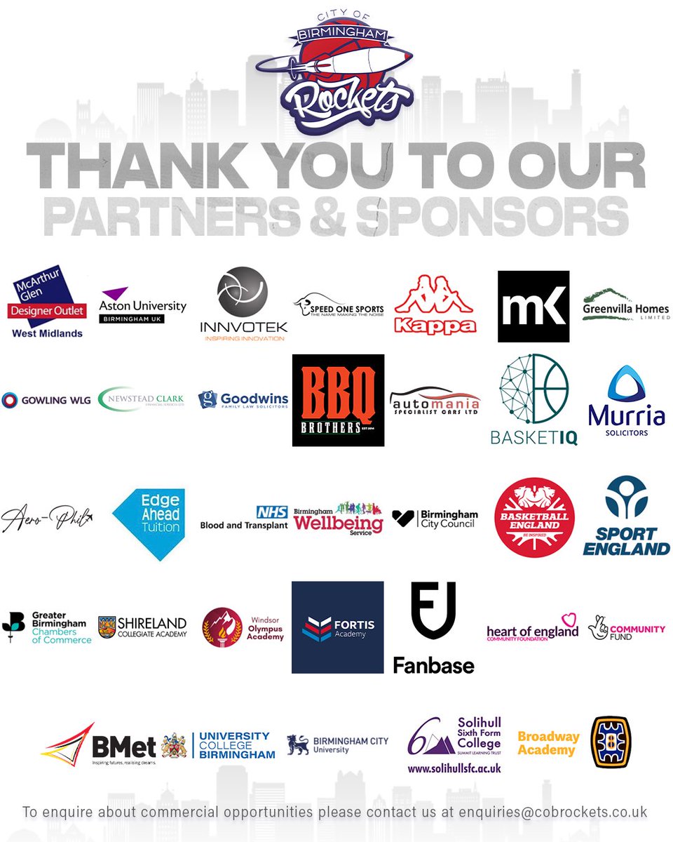 cobrockets's tweet image. 🚀💙 THANK YOU to all our amazing sponsors & partners for your incredible support throughout the 2024/25 season!
Your belief in the City of Birmingham Rockets goes beyond basketball — it helps us grow the game, empower young people, and make a real impact in our local community.