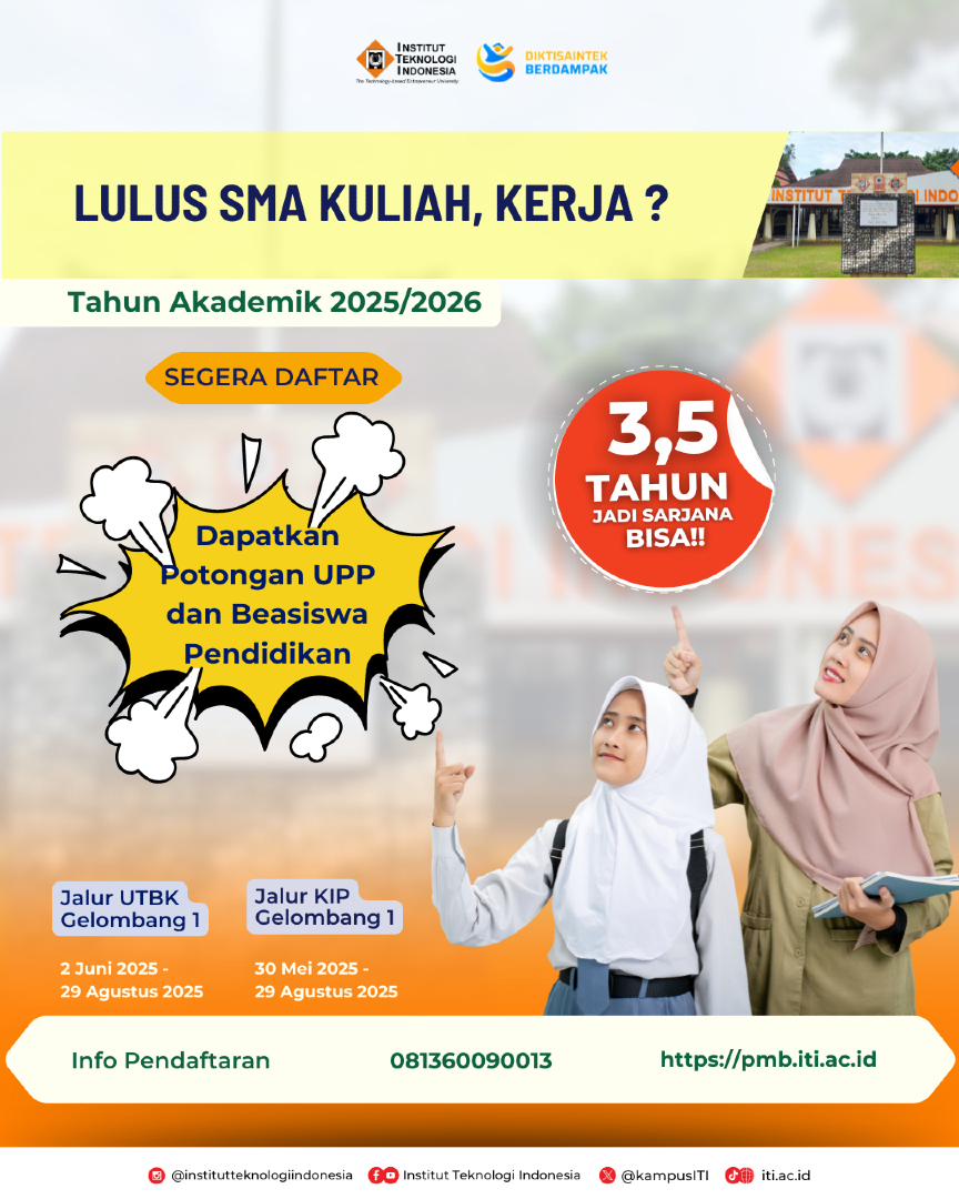 📢 Kamu baru lulus SMA dan masih galau?
Tenang, kamu tidak sendiri! Yuk baca dulu panduan dan pertimbangan pentingnya di artikel ini.
Siapa tahu kamu jadi lebih yakin untuk menentukan langkah ke depan!
👉 iti.ac.id/lulus-sma-haru…

#ITI2025 #LulusSMA2025 #ITIBisa #KuliahTeknik