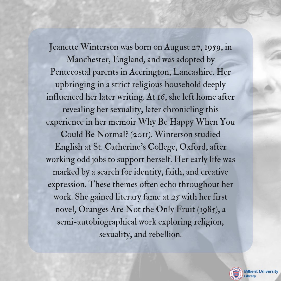 librarybilkent's tweet image. 📝You can find Jeanette Winterson in the book exhibition of the month.

📌Don&apos;t forget to visit our main library.

#BilkentUniversity #BilkentLibrary #JeanetteWinterson