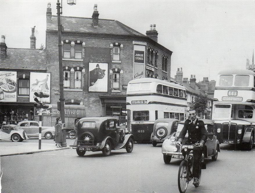 Stratford road with Stoney lane on the left (1952)