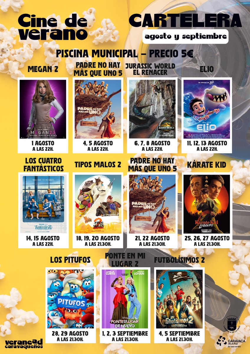 🎬🌙 ¡Vuelve por todo lo alto el Cine de Verano a #Caravaca! Prepárate para disfrutar de más de 20 películas de estreno para todos los públicos.