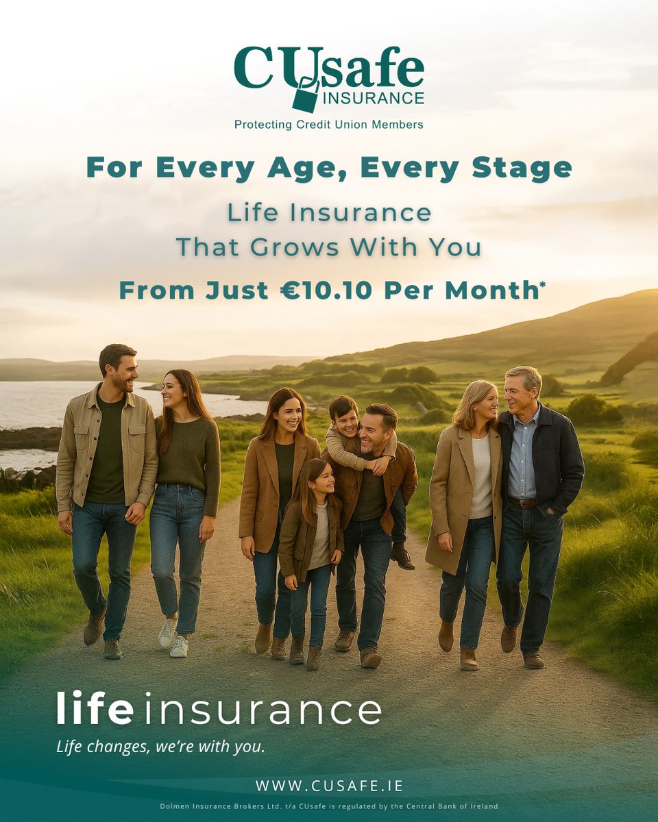 CU_Safe's tweet photo. Life Insurance That Grows With You from just €10.10 Per Month* . Protect what matters most, affordably and on your terms. From first homes to growing families to retirement planning, our custom life cover evolves with your life.
#ireland #lifecover #lifeinsurance #creditunion https://t.co/BkceHdAJqX