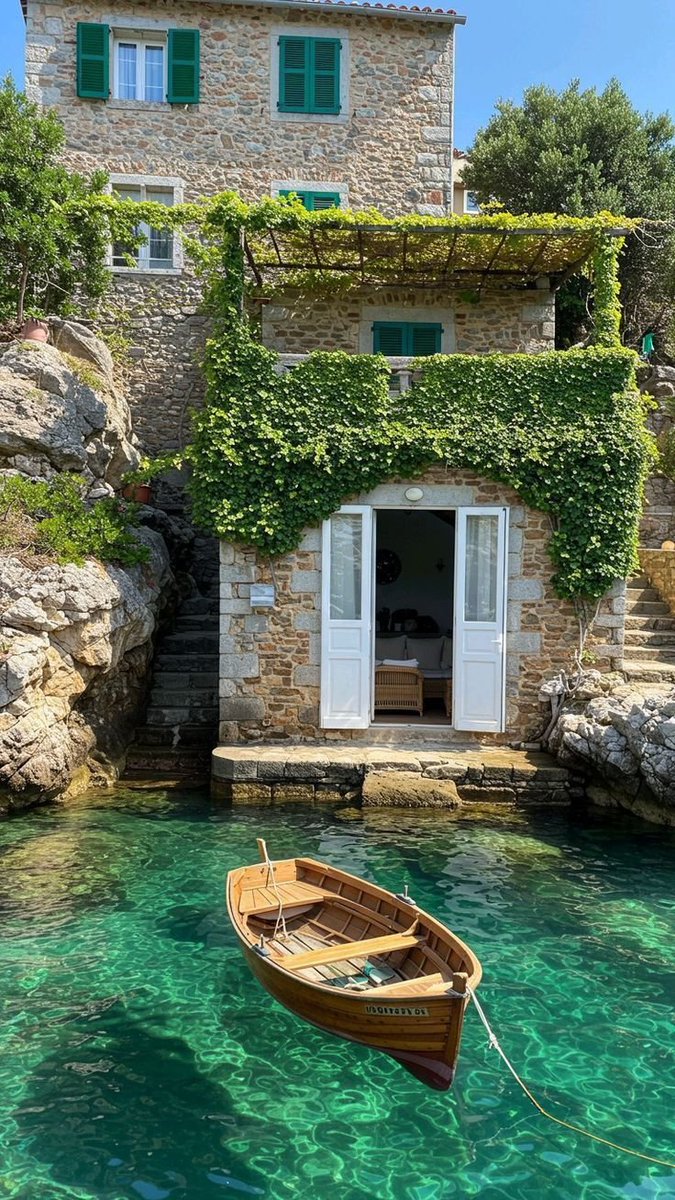 Denize bakan bir taş ev.