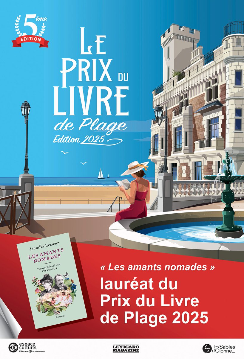 Le #Prixdulivredeplage2025 attribué à <a href="/JenniferLesieur/">Jennifer Lesieur</a> pour son roman "Les amants nomades" <a href="/EditionsArthaud/">Éditions Arthaud</a>.
Histoire d'amour de Robert Louis Stevenson &amp; son épouse Fanny, passionnés de voyage. 
Rencontre de l'auteur sur le remblai, en bas de la rue Travot, ce samedi, 14h30-18h