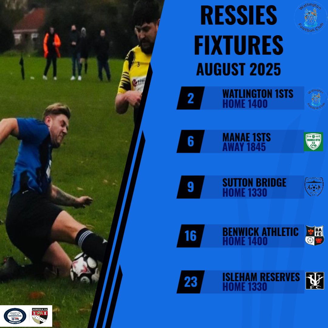 Our Ressies get going for Pre-Season early August with a great set of fixtures. 💙🖤💙🖤