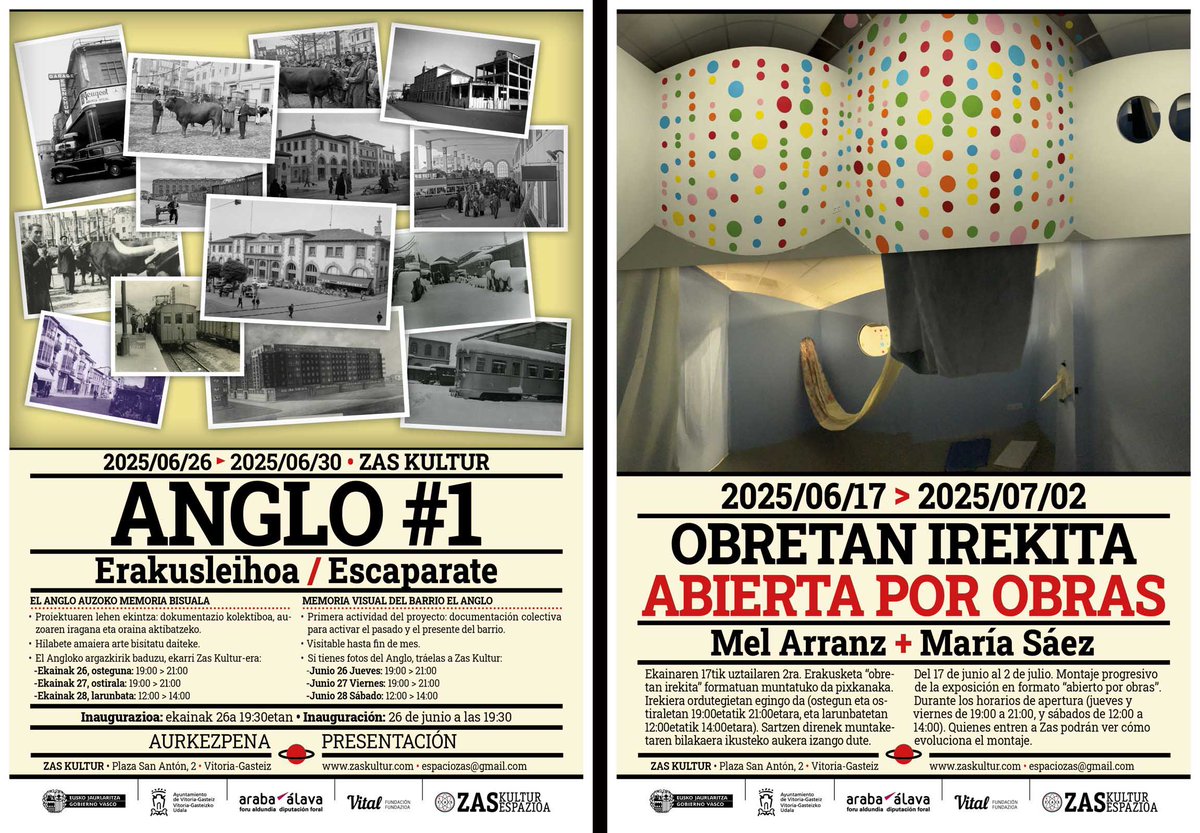 zas_kultur's tweet photo. Archivo Anglo en el escaparate. Abierta por obras con Mel Arranz y María Sáez. Últimos días para la residencia Artium-Zas. En agosto, Joel Iglesias. Todo sigue en Zas Kultur. https://t.co/ITngEKjwNV