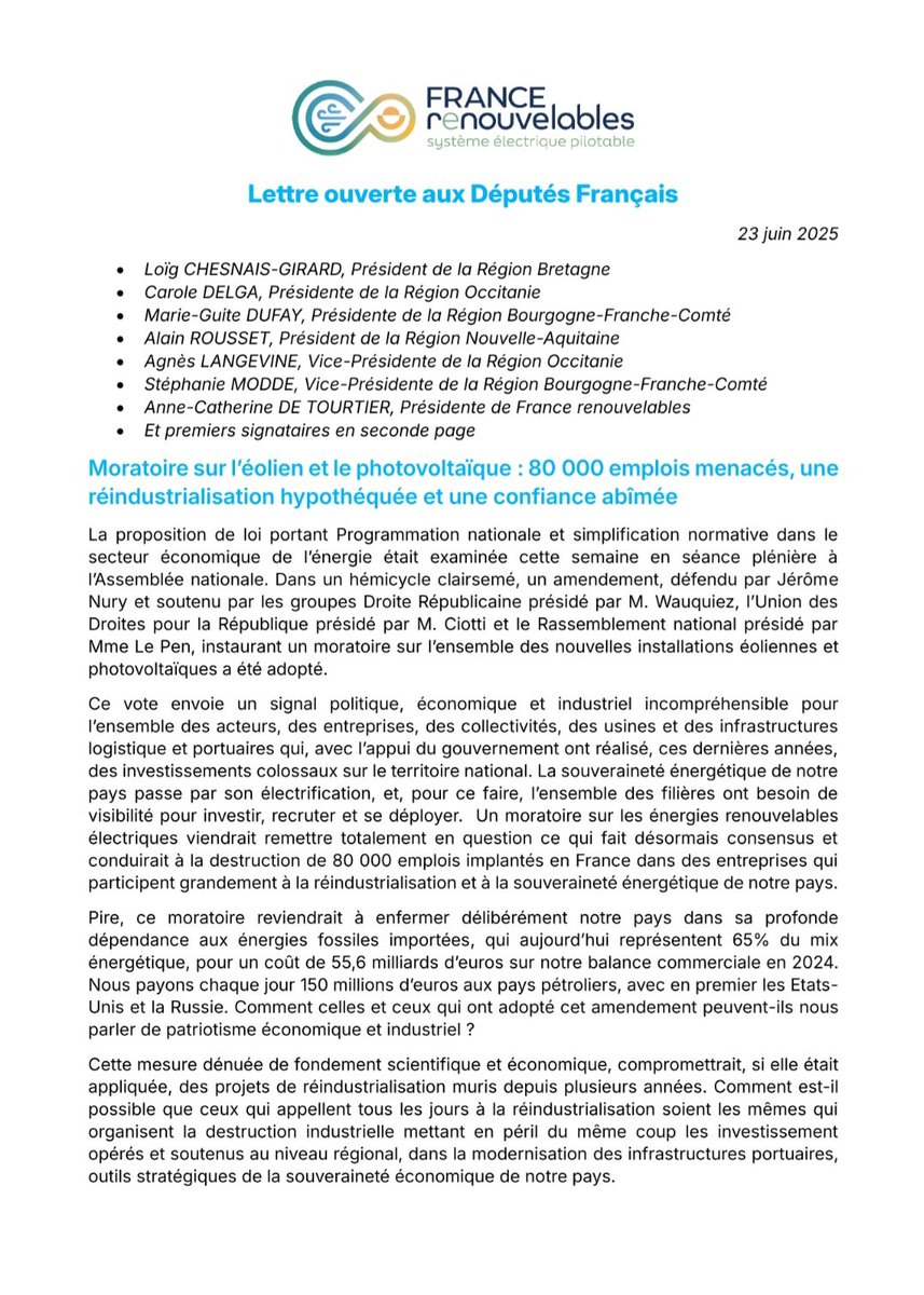 FabienBougle's tweet photo. LETTRE OUVERTE DES MENTEURS

Les acteurs qui profitent de l'argent des français associés aux fabricants étrangers d'#éoliennes publient leur lettre ouverte pour continuer à ruiner la 🇨🇵

La fin des #éoliennes c'est le sens de l'HISTOIRE

#ZFE #PPE #DPE #ÉOLIENNES 
MÊMES COMBATS https://t.co/J1uDN2oi0y