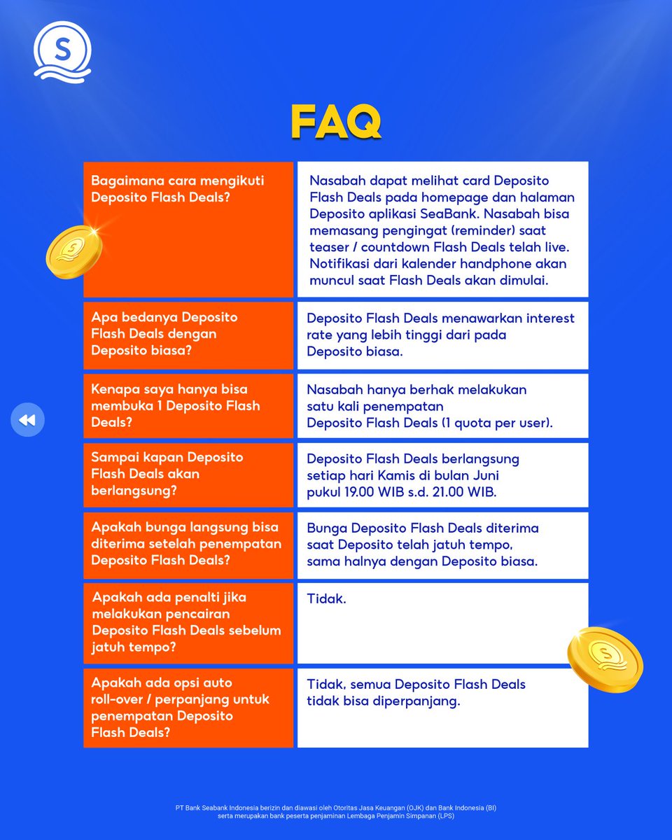 BUNGA LEBIH TINGGI! ✨

Hai Sobat SeaBank, kamu bisa dapatkan bunga lebih tinggi s.d 7.5% setiap hari Kamis! Yuk, pantengin aplikasi SeaBank dan jangan sampai ketinggalan!