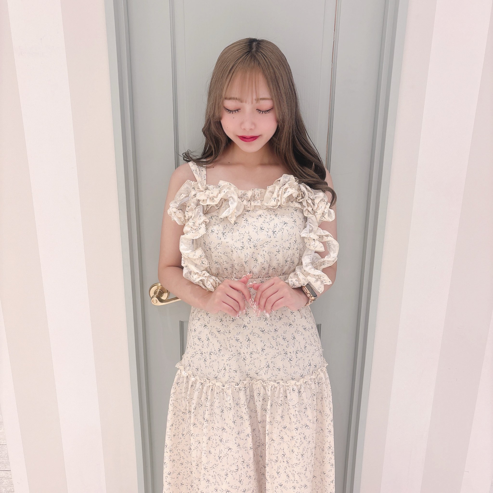 evelyn エブリン ラメフリル花柄OP ワンピース ピンク（evelyn