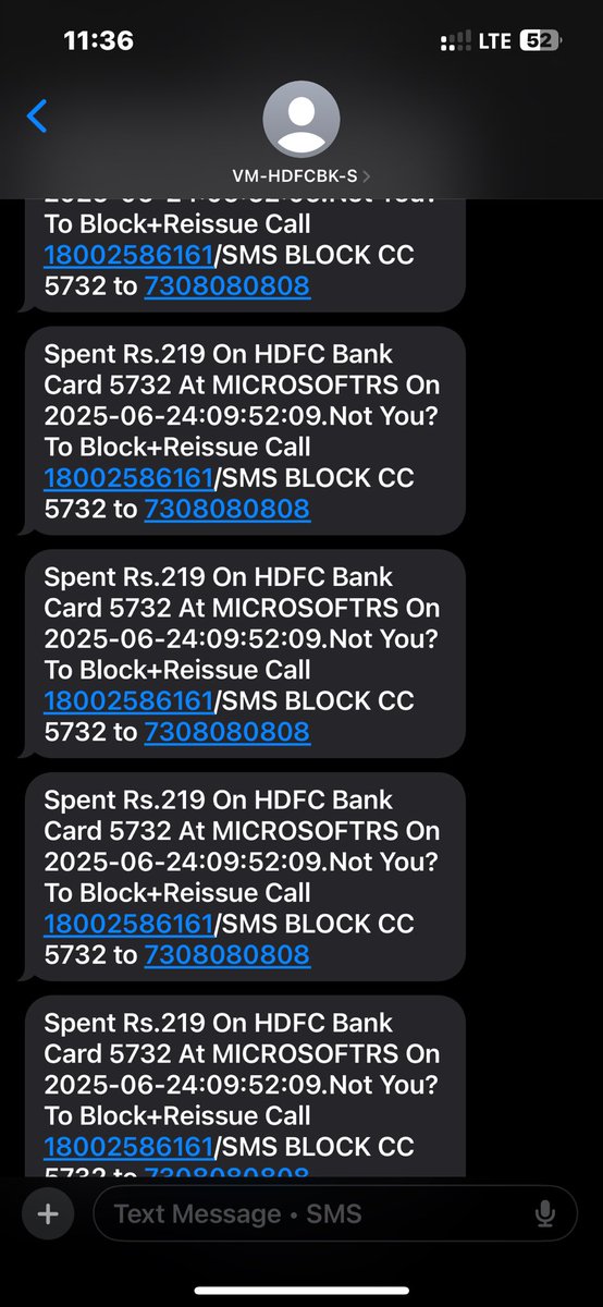 THESHIVA002's tweet photo. @HDFCBank_Cares 

Received 5 sms of same 1 transaction plus 1 call of otp since last one week this happening https://t.co/OMGT4C95UO